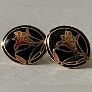OFFERS WELCOMED Vintage Cloisonné Art Deco Style Floral Pierced Earrings